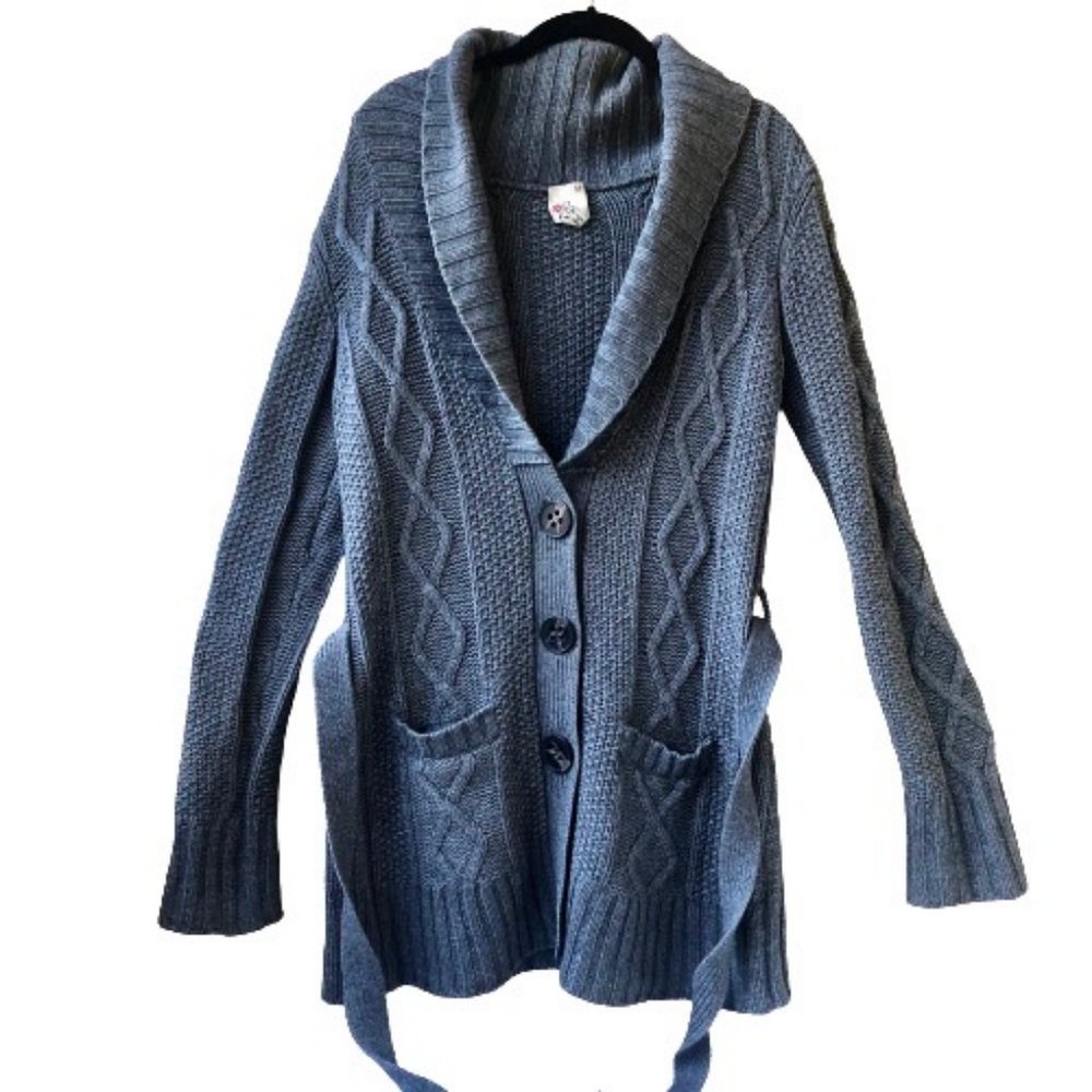 JOIE Grey Cashmere Wool Cable Knit Shawl Collar Belted Cardigan Sweater Medium M